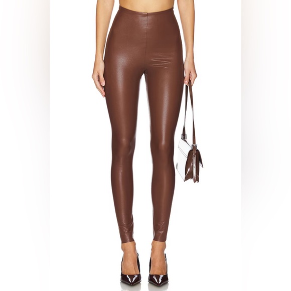 Commando Faux Leather Control Top Smoothing Leggings Chocolate Brown Women Small - Picture 1 of 4
